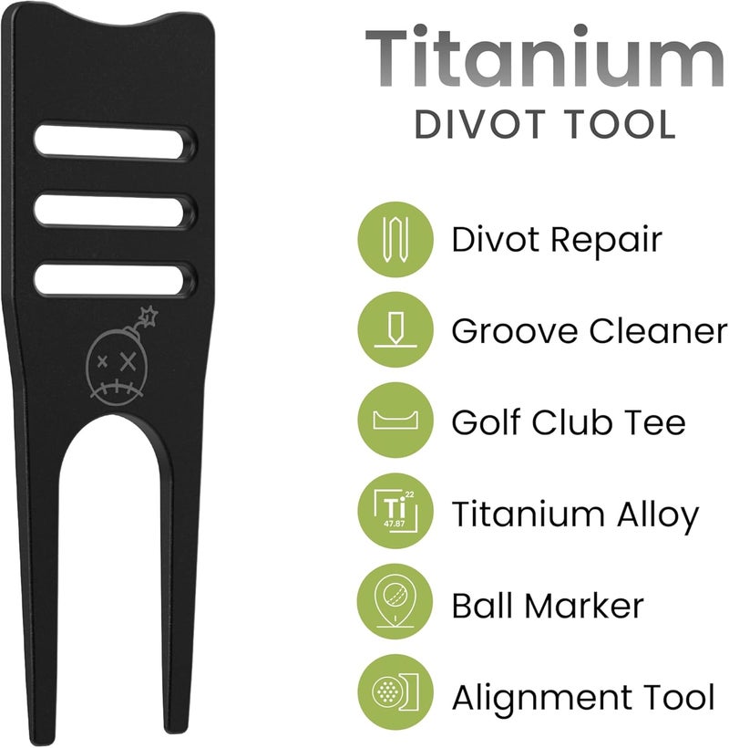 Fastfuse Titanium 4-in-1 Golf Divot Repair Tool & Ball Marker - Club Tee - Groove Cleaner - Putting Alignment Aid - Image 1